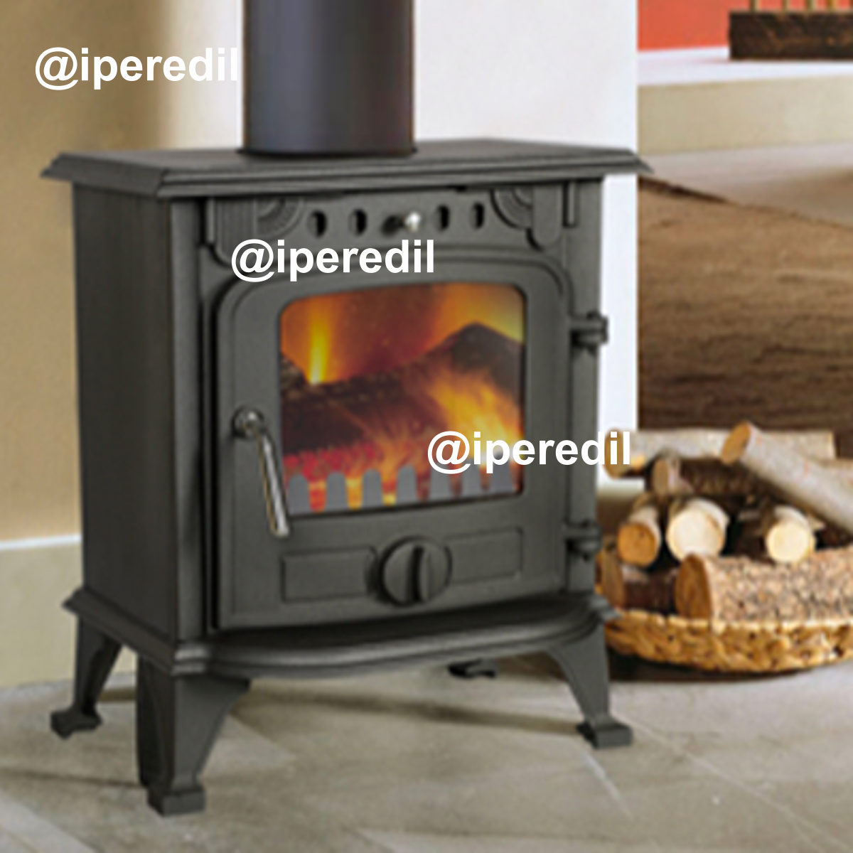 STUFA A LEGNA IN GHISA "FLAME" 438x324x609 mm