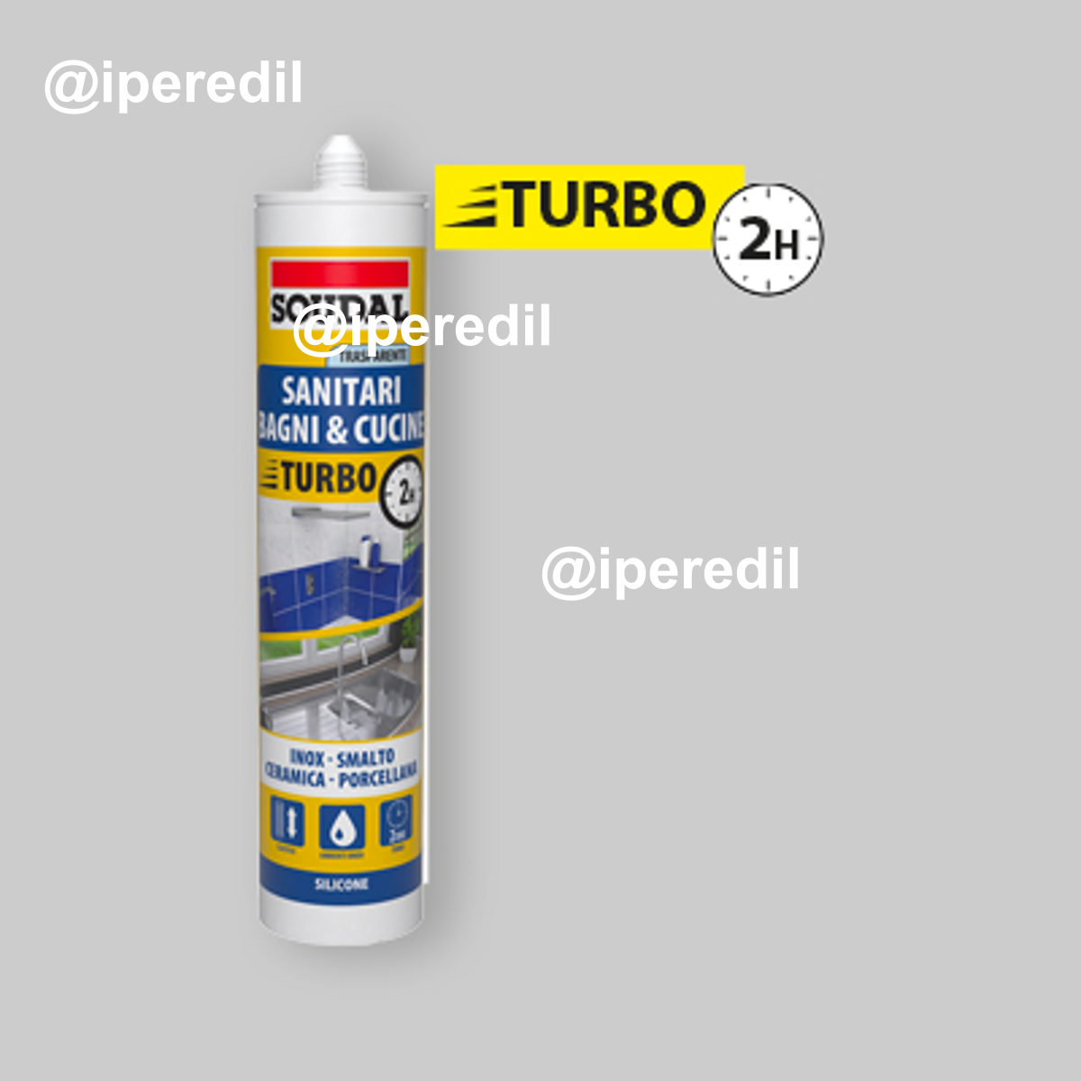 SILICONE ACETICO SANITARI BAGNI E CUCINE "TURBO" SOUDAL 300 ml - Trasparente