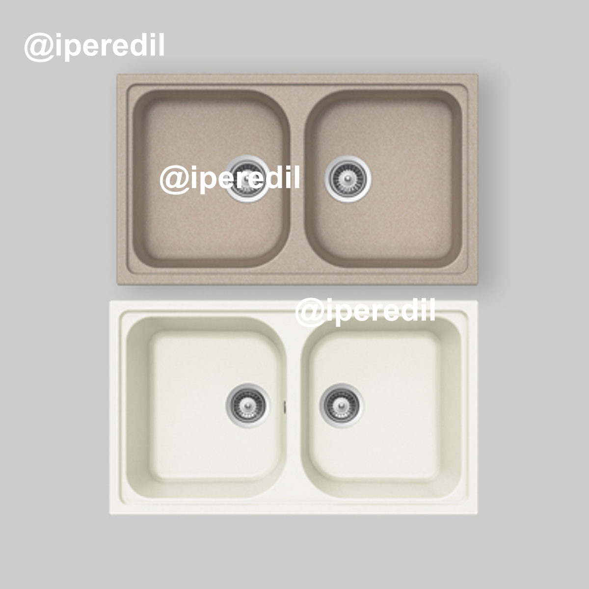 LAVELLO SINTETICO 2 VASCHE INCASSO "LITHOS" Bianco Alpina 07 - 86x50 cm