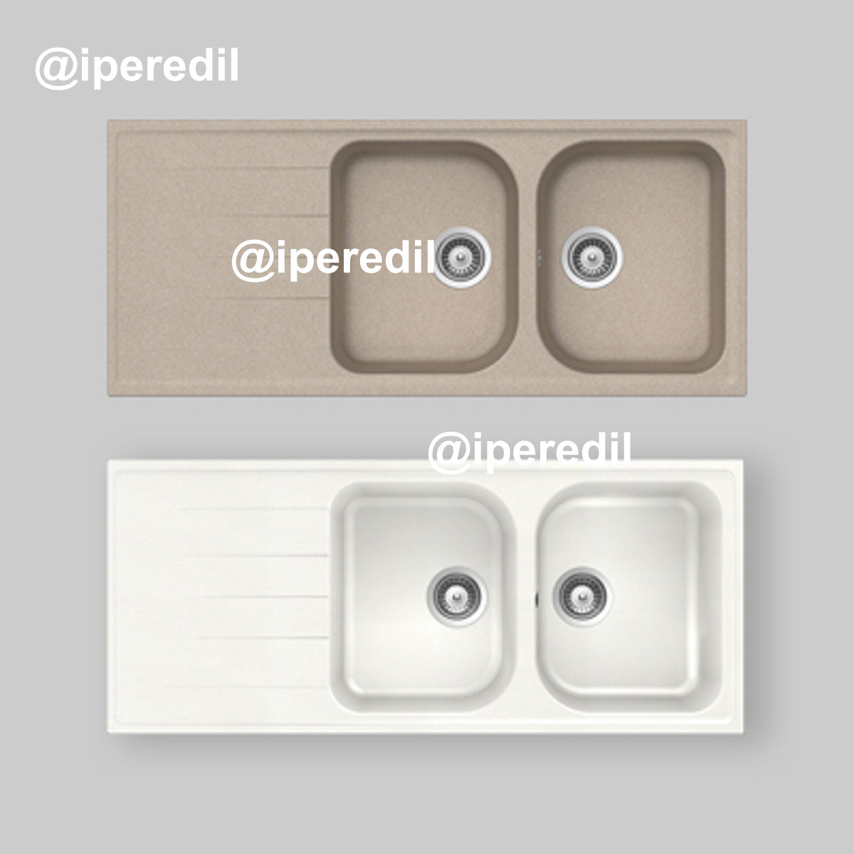 LAVELLO SINTETICO 2 VASCHE CON GOCCIOLATOIO INCASSO "LITHOS" Bianco Alpina 07 - 116x50 cm