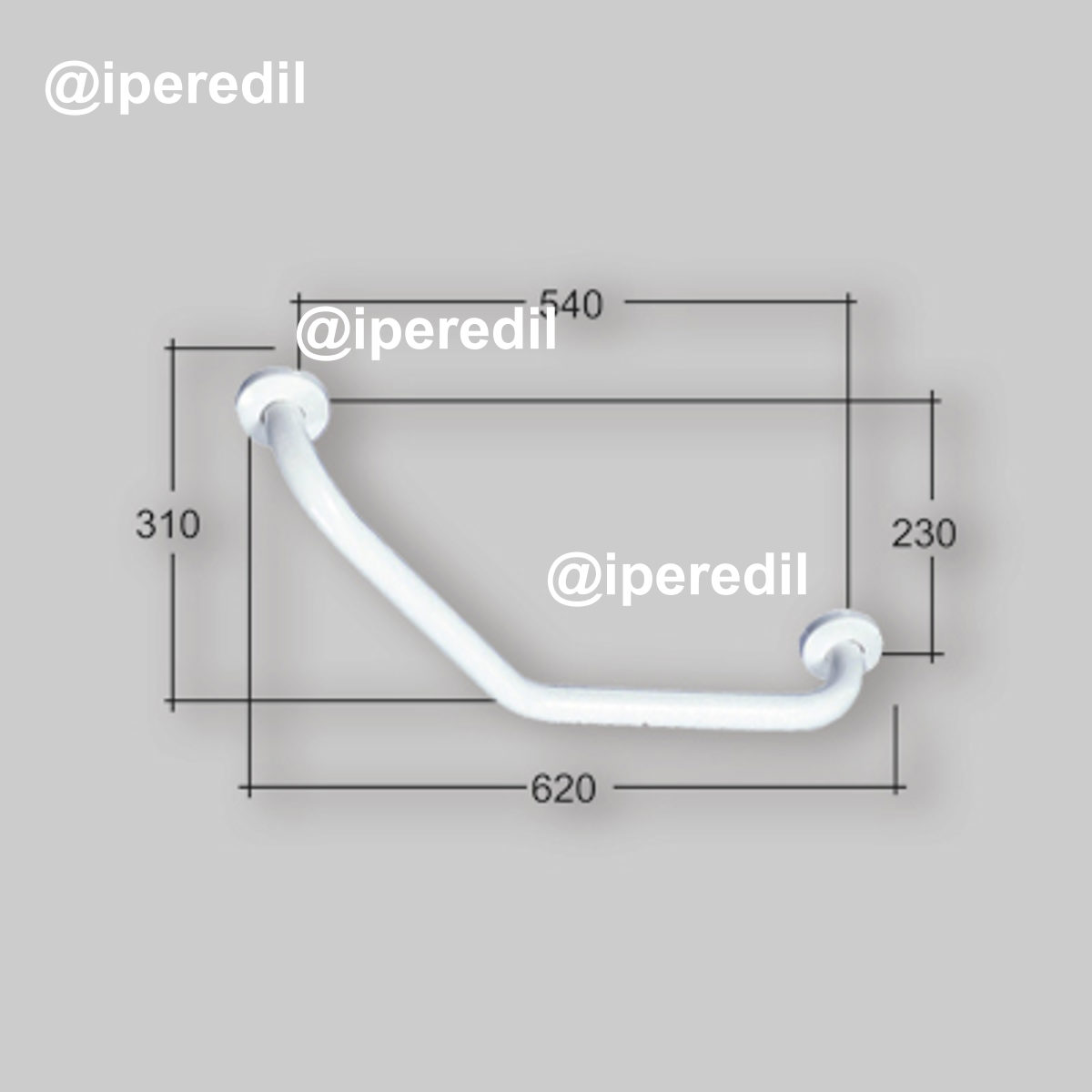 MANIGLIONE DI SOSTEGNO ANGOLARE A 45° PER DISABILI 50 cm - Bianco