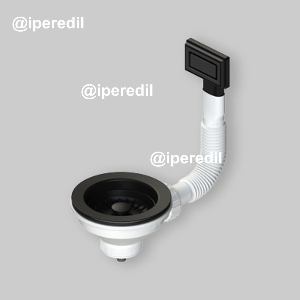 PILETTA ANTRACITE PER LAVELLO CUCINA CON FORO Ø90 CTP RETTANGOLARE 1"1/2 x Ø114 mm