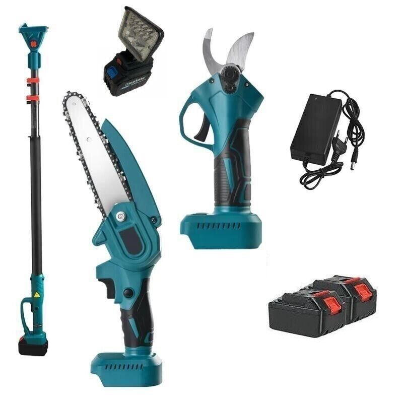 KIT POTATURA ELETTROSEGA OLEATORE 6" + CESOIA A BATTERIA+LAMPADA CON ASTA TELESCOPICA 240cm