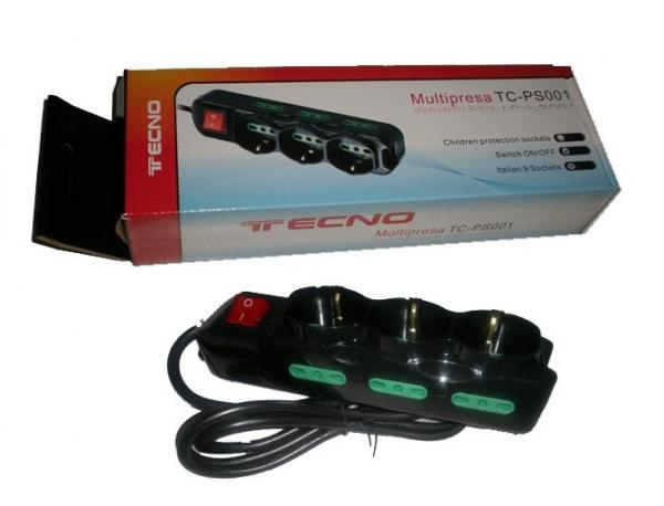 TECNO MULTIPRESA 9 POSTI (3 SCHUKO+6 BIPASSO) CAVO 130CM NERO TC-MP01