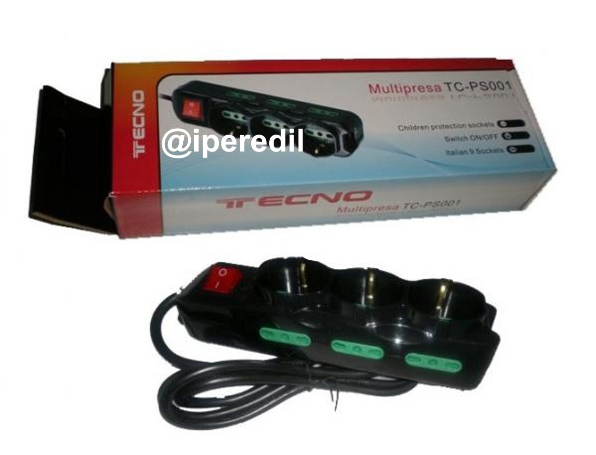 TECNO MULTIPRESA 9 POSTI (3 SCHUKO+6 BIPASSO) CAVO 130CM NERO TC-MP01