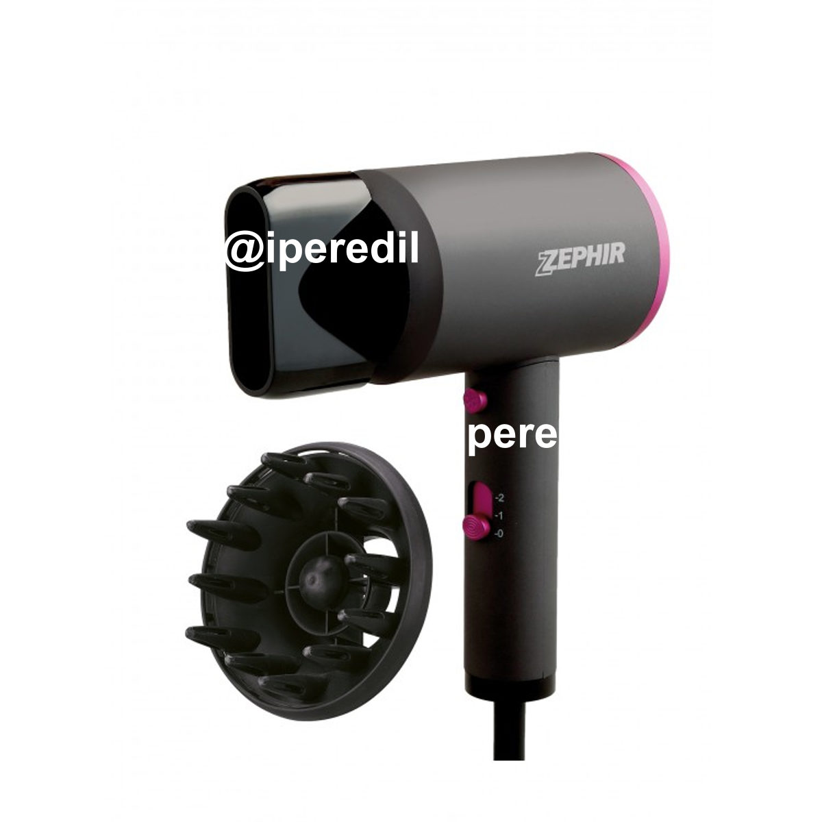 ZEPHIR ASCIUGACAPELLI DESIGN CON DIFFUSORE 2000W NERO/FUCSIA ZHB2000