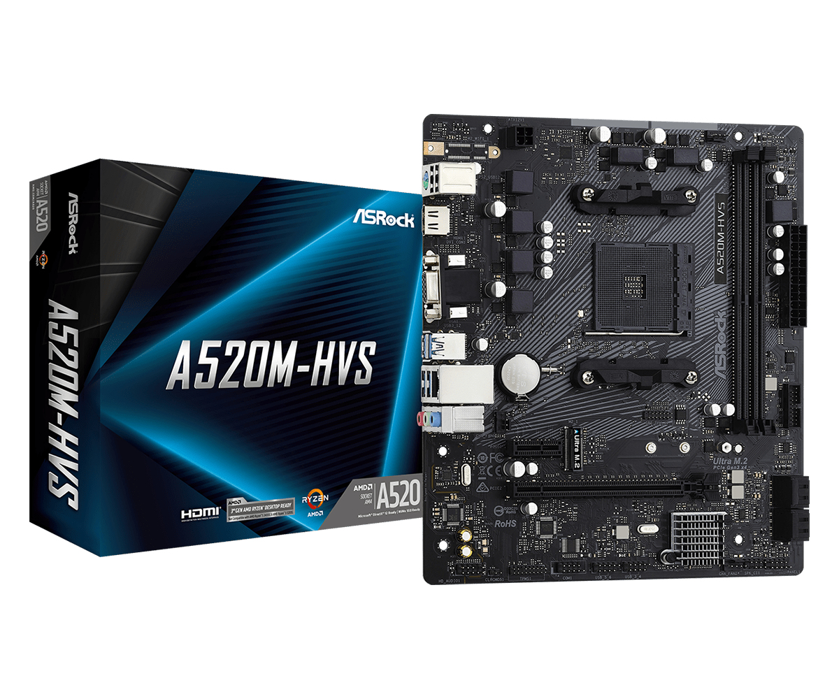 ASROCK MB AM4 A520M-HVS 2xDDR4 4xSATA RAID M.2 USB 3.2 VGA/HDMI