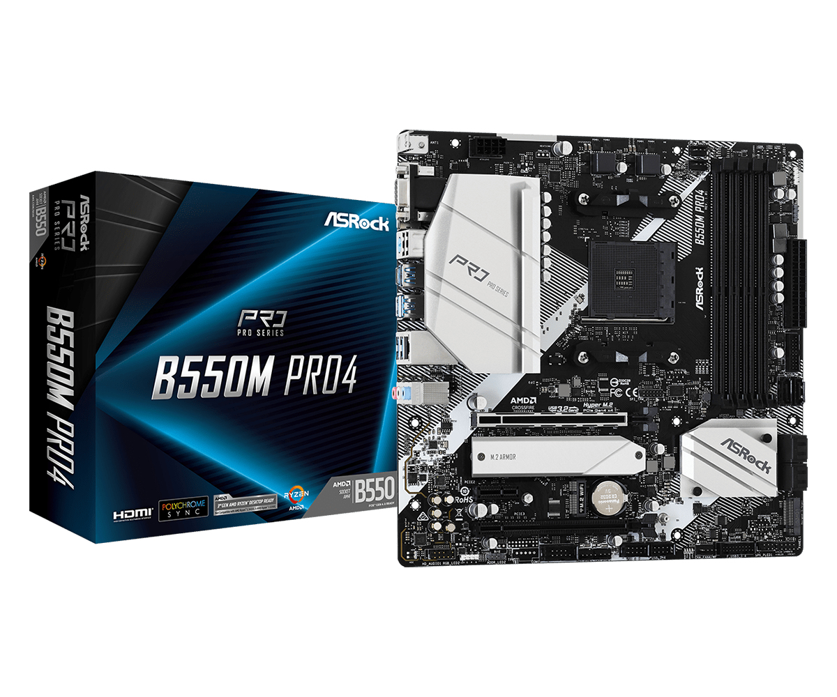 ASROCK MB AM4 B550M PRO 4 4xDDR4 6xSATA RAID M.2 USB 3.2 VGA/HDMI/DP