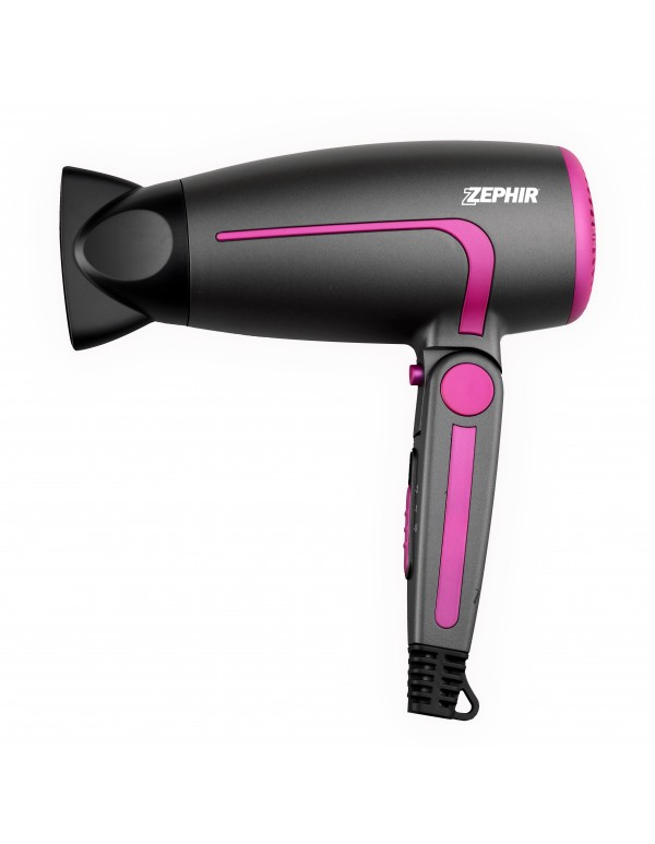 ZEPHIR ASCIUGACAPELLI CON MANICO PIEGHEVOLE 1600W GRIGIO/FUCSIA ZHB1600