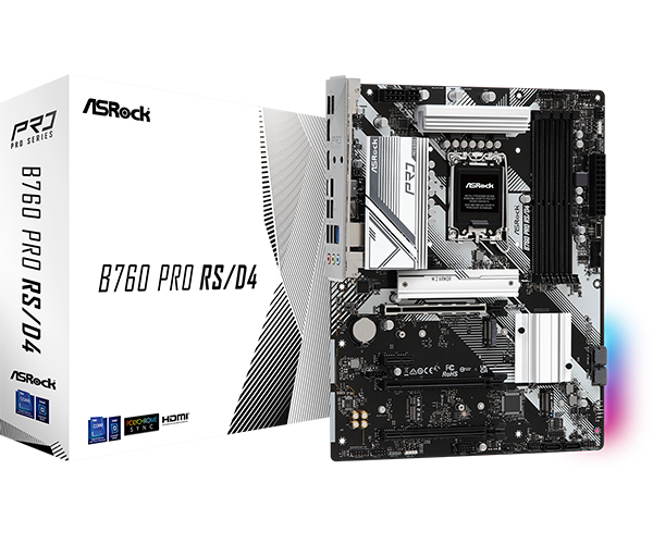 ASROCK MB 1700 12/13°GEN. B760 PRO RS/D4 4xDDR4 4xSATA M.2 RGB HDMI/DP