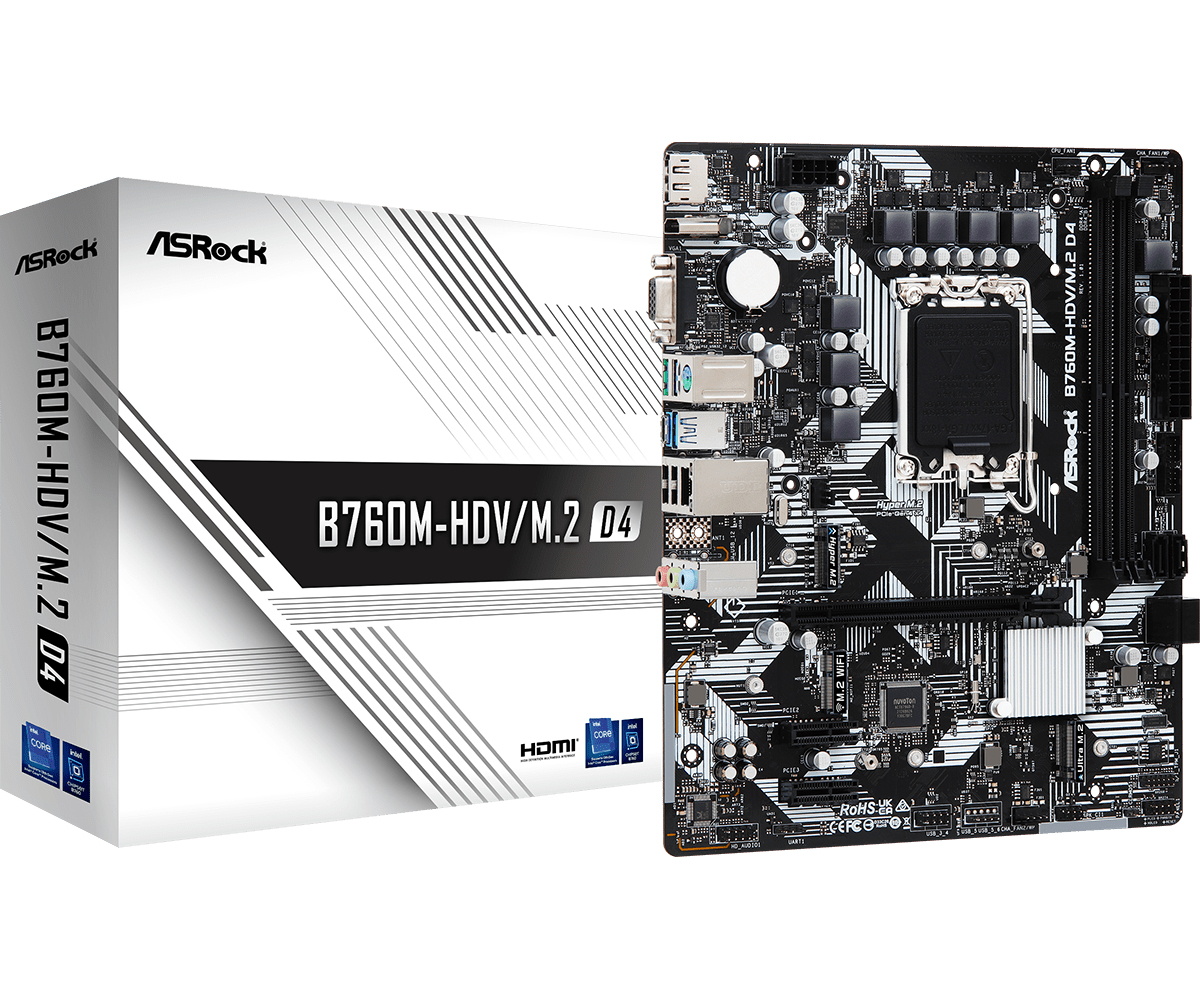 ASROCK MB 1700 12/13°GEN. B760M-HDV/M.2 2xDDR5 4xSATA M.2 VGA/HDMI/DP